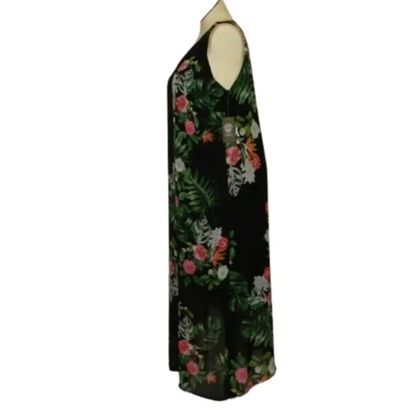 Vince Camuto $144 Havana Brights Floral & Rich Black Overlay Maxi Dress 1X NWT!